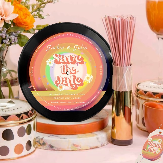 Groovy Retro Vinyl Record Save the Date Einladung (Von Creator hochgeladen)