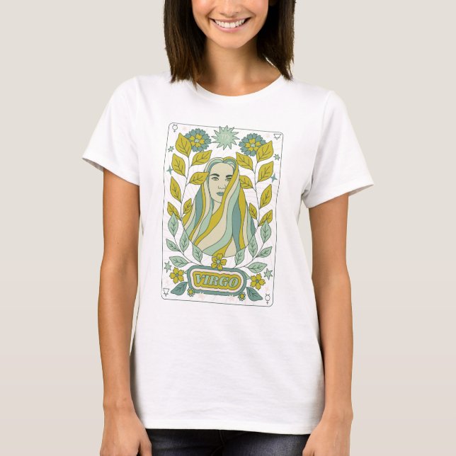 Groovy Retro Virgo Horoscope Astrologie Grün T-Shirt (Vorderseite)