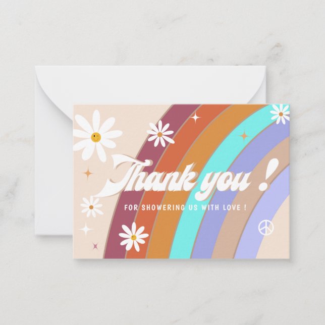 Groovy Retro Wasserfarbe Danke, Baby Dusche Mitteilungskarte (Vorderseite)