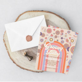 Groovy Retro Wasserfarben Babydusche Einladung