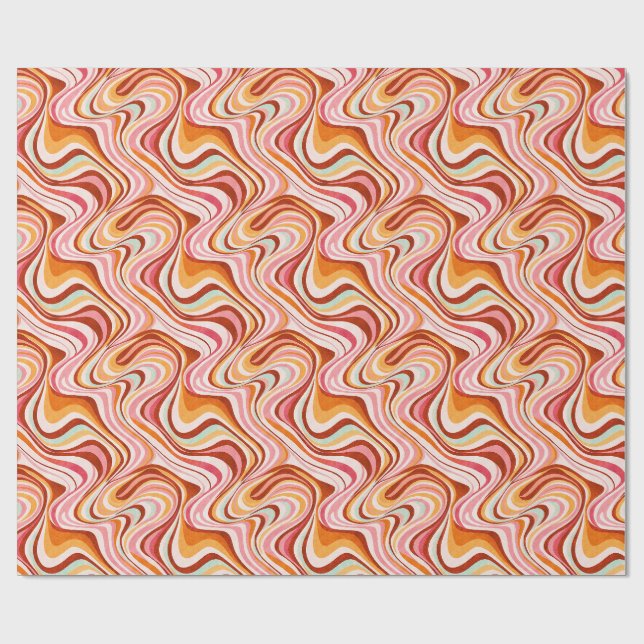 Groovy Retro Waves - Warme psychedelische Wirbel Geschenkpapier (Flach)