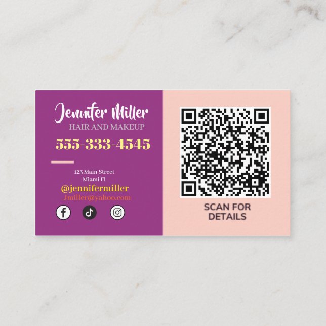 Groovy Retro Wavy Lines Social Media QR-Code Visitenkarte (Rückseite)