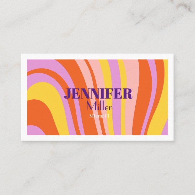 Groovy Retro Wavy Lines Social Media QR-Code Visitenkarte (Vorderseite)