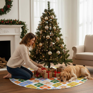 Groovy Retro Weihnachten Feierliche bunte Geschenk Polyester Weihnachtsbaumdecke