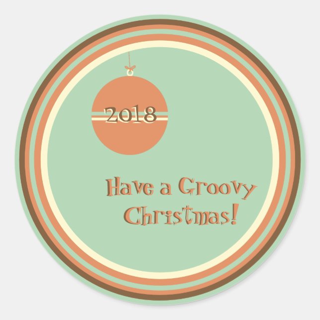 Groovy Retro Weihnachten mit Ornament und Datum Runder Aufkleber (Vorderseite)