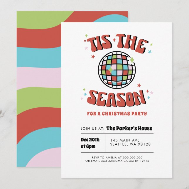 Groovy Retro Weihnachts-Party Einladung (Vorne/Hinten)