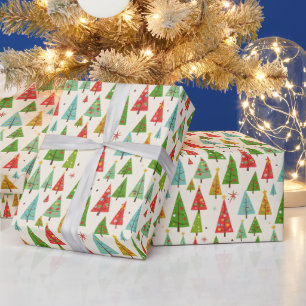 Groovy Retro-Weihnachtsbäume Geschenkpapier