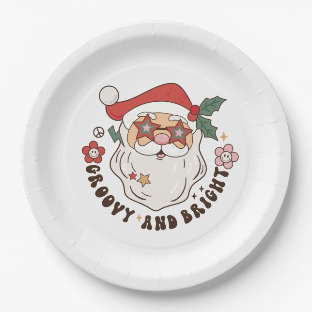 Groovy Retro Weihnachtspapier-Teller Pappteller (Vorderseite)