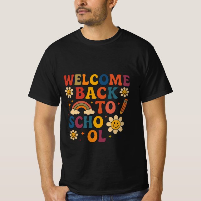 Groovy Retro "Welcome Back to School" Design T-Shirt (Vorderseite)