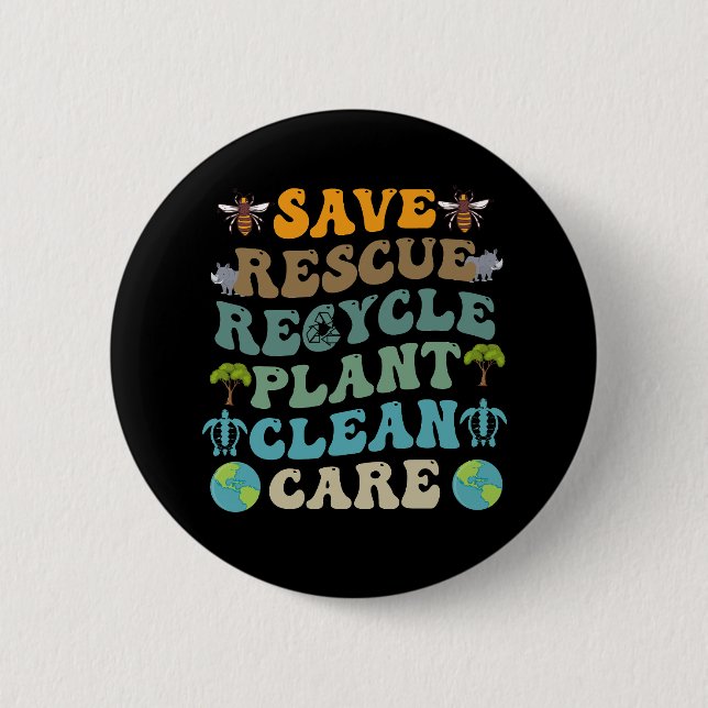 Groovy Rett Bees Rescue Animals Gerecycelt Earth D Button (Vorderseite)