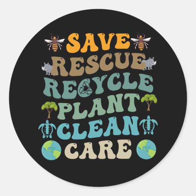Groovy Rett Bees Rescue Animals Gerecycelt Earth D Runder Aufkleber (Vorderseite)