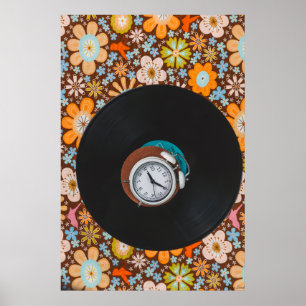 Groovy Rhythm: Schallplatte und Retro-Wecker Ar Poster