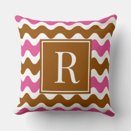 Groovy Ric Rac Streifen Horizontal Braun und Hot P Kissen