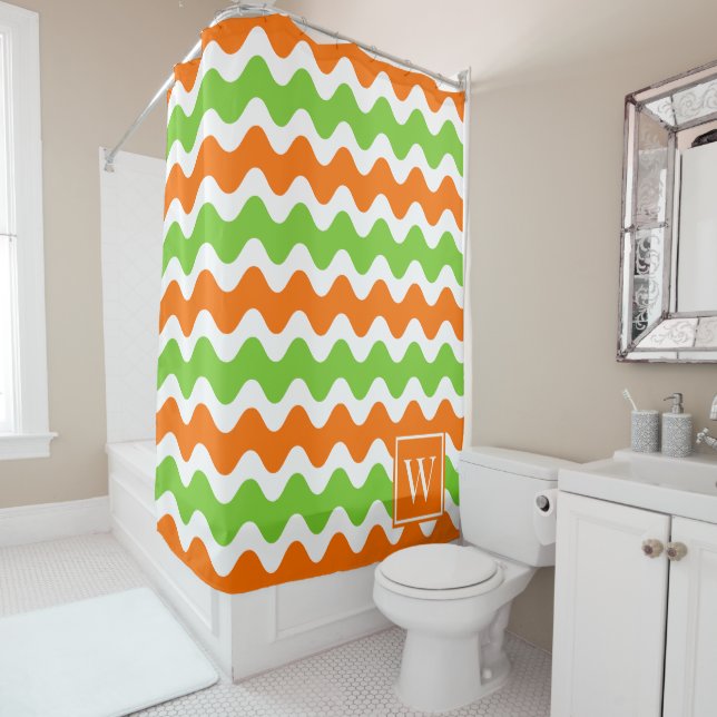 Groovy Ric Rac Streifen horizontal Orange und Lime Duschvorhang (Beispiel)