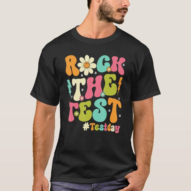 Groovy Rock The Test Motivational Retro Teachers T T-Shirt (Vorderseite)