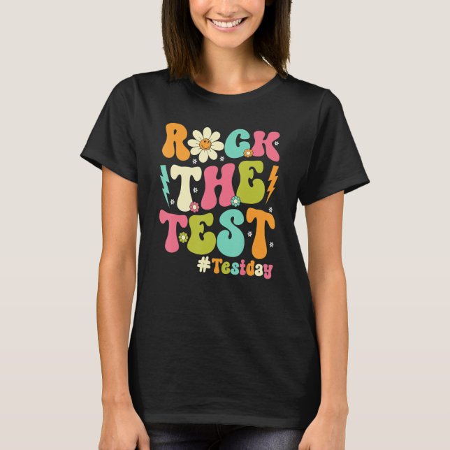Groovy Rock The Test Motivational Retro Teachers T T-Shirt (Vorderseite)