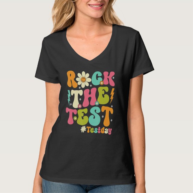 Groovy Rock The Test Motivational Retro Teachers T T-Shirt (Vorderseite)