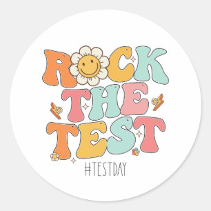 Groovy Rock the Test Motivierend Testing Day Runder Aufkleber