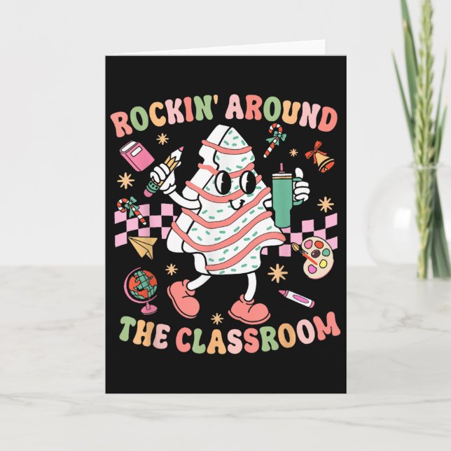 Groovy Rocking Around Clroom Teacher Christmas Tre Karte (Vorderseite)