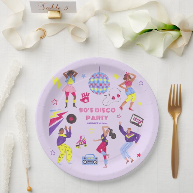 Groovy Roller Disco Lila Party Millennial Retro Pappteller (Hochzeit)