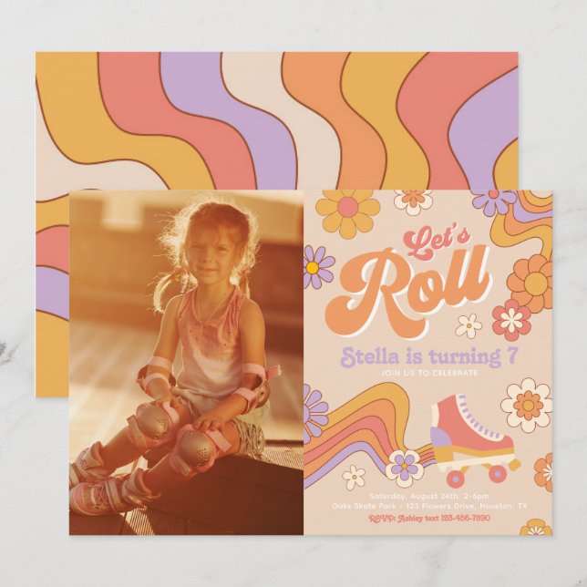 Groovy Roller Skate Foto Einladung | SKATEN (Vorne/Hinten)