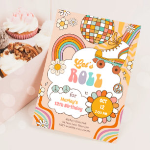 Groovy Roller Skate Retro 70er Rainbow Birthday Einladung