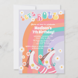 Groovy Roller Skate Retro Geburtstagseinladungen Einladung