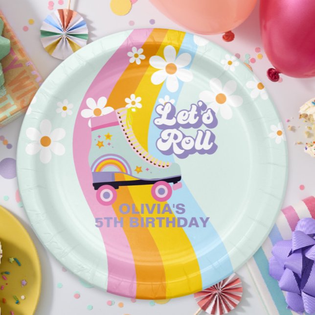 Groovy Rollschuh Retro Regenbogen Geburtstag Pappteller (Von Creator hochgeladen)