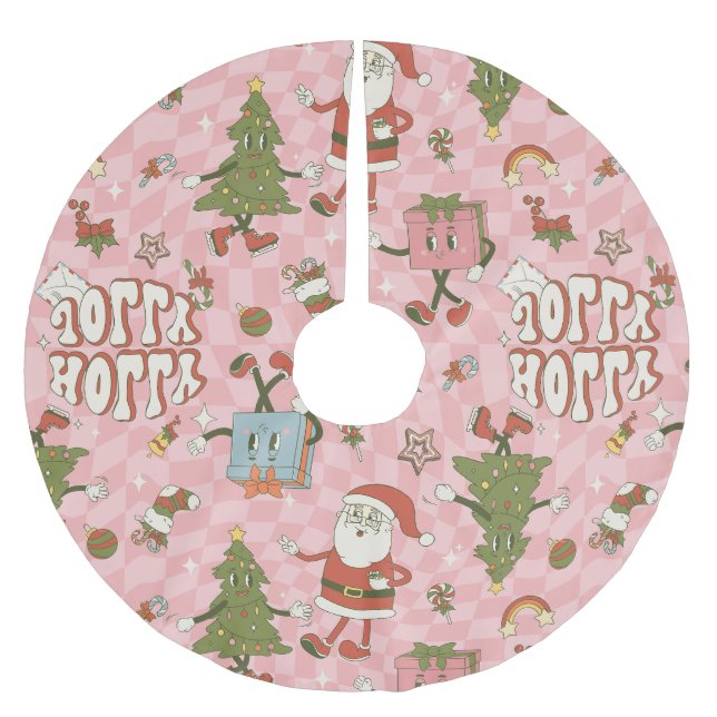 Groovy santa funky Weihnachten der 60er Jahre Polyester Weihnachtsbaumdecke (Vorderseite)