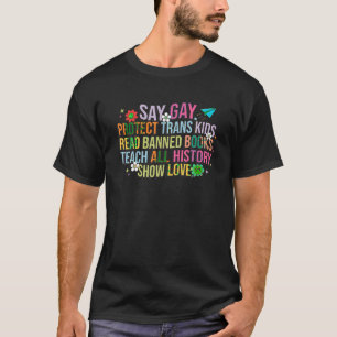 Groovy Say Gay Protect Trans Kids lesen Buch verbo T-Shirt