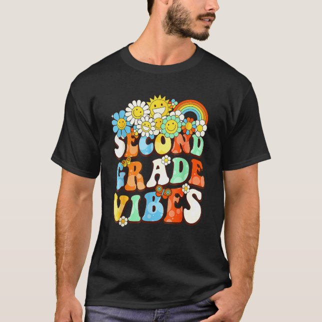 Groovy Second Grade Vibes Retro Teacher First Day  T-Shirt (Vorderseite)