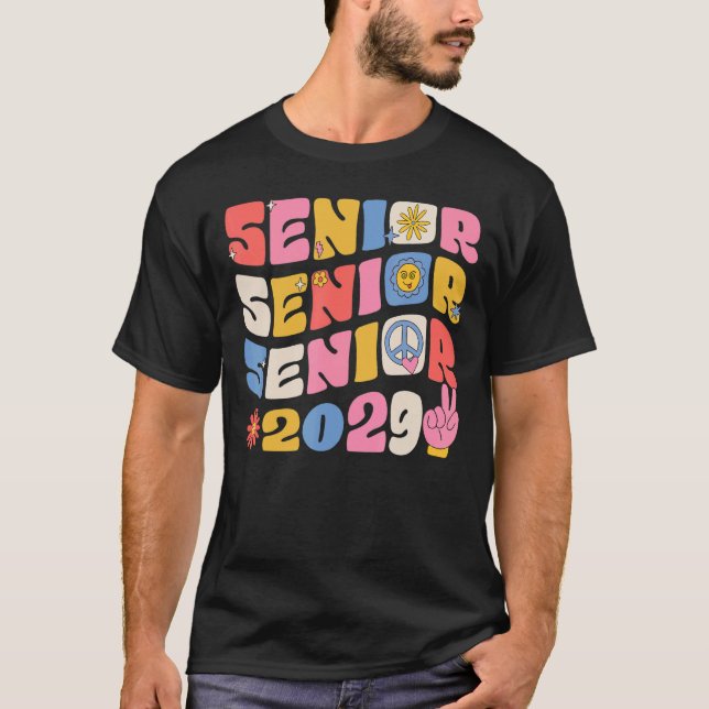 Groovy Senior 2029 Graduation Back To School Class T-Shirt (Vorderseite)