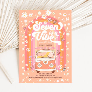 Groovy Seven ist ein Vibe Van Bus 7. Geburtstag Einladung