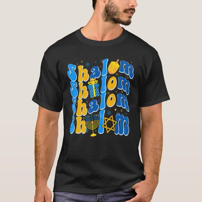 Groovy Shalom Peace Jewish Hanukkah Jewish Dreidel T-Shirt (Vorderseite)