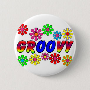 Groovy Siebzigerjahre Retro Blumen-Power-Geschenke Button
