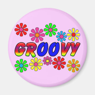 Groovy Siebzigerjahre Retro Blumen-Power-Geschenke Magnet