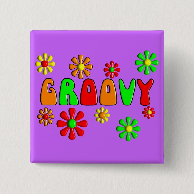 Groovy Siebzigerjahre T - Shirts und Geschenke Button (Vorderseite)