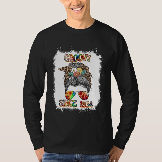 Groovy Since 1934 Messy Bun Hip Retro 60s 70s T-Shirt (Vorderseite)