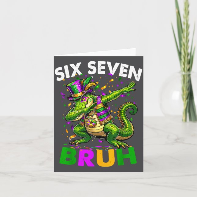 Groovy Six Seven Bruh Alligator Dabbing Mardi Gras Karte (Vorderseite)