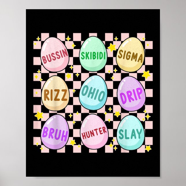 Groovy Skibidi Ostern Egg Funny Rizz Meme Oster H Poster (Vorne)