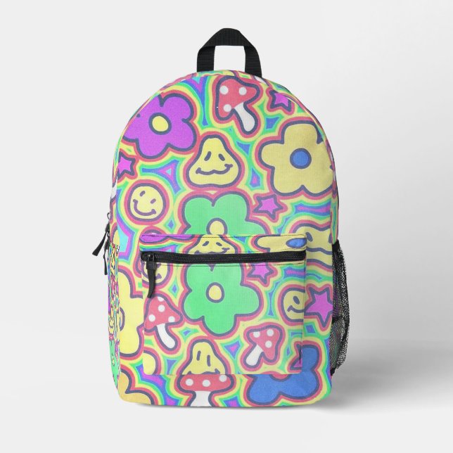 Groovy Smiles Psychedelic Bedruckter Rucksack (Vorderseite)