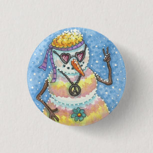 GROOVY SNOWMAN FRIACE SIGN CHRISTMAS HOLIDAY BUTTO BUTTON
