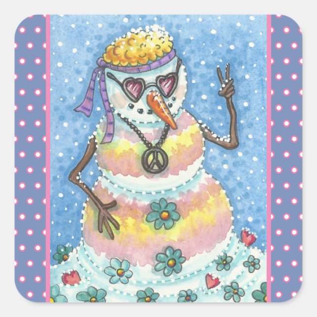GROOVY SNOWMAN, PEACE SIGSTMAS STICKERS Squ (Vorderseite)