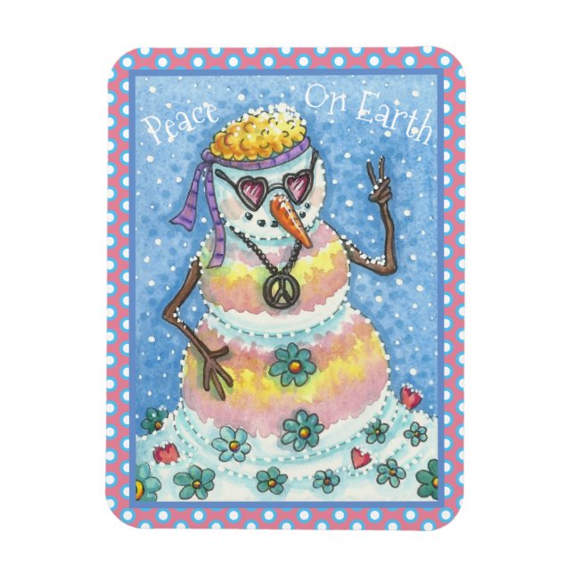 GROOVY SNOWMAN "WELTFRIEDEN" CHRISTMAS MAGNET (Vertikal)