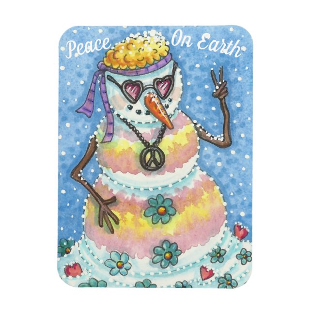 GROOVY SNOWMAN "WELTFRIEDEN" CHRISTMAS MAGNET (Vertikal)