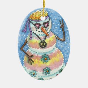 GROOVY SNOWMAN "WELTFRIEDEN" CHRISTMAS ORNANATION KERAMIK ORNAMENT