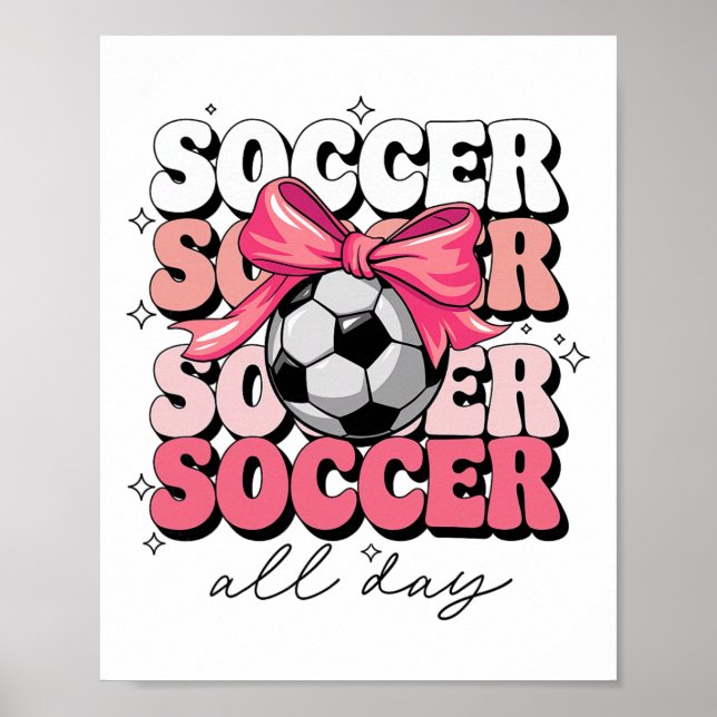 Groovy Soccer Coquette Bow Mädchen Frauen Fußball  Poster (Vorne)