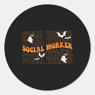 Groovy Social Worker Ghost Halloween School Social Runder Aufkleber
