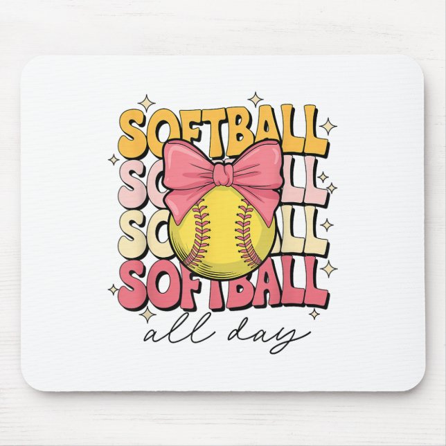 Groovy Softball Coquette Bow Softball Lover Softba Mousepad (Vorne)