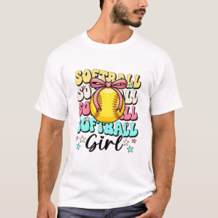 Groovy Softball Mädchen Mädchen Coquette Bogen Sof T-Shirt